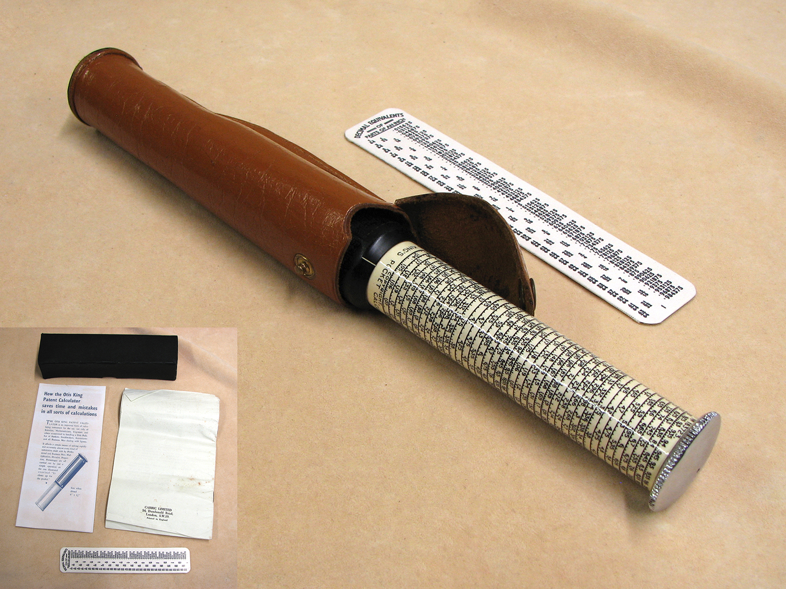 Early 1970s Otis King Model K type C cylindrical calculator in leather case